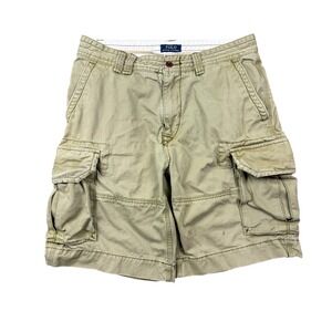 Polo Ralph Lauren Cargo Short Men 33 Tan Relaxed Fit 10" Inseam Faded Distressed